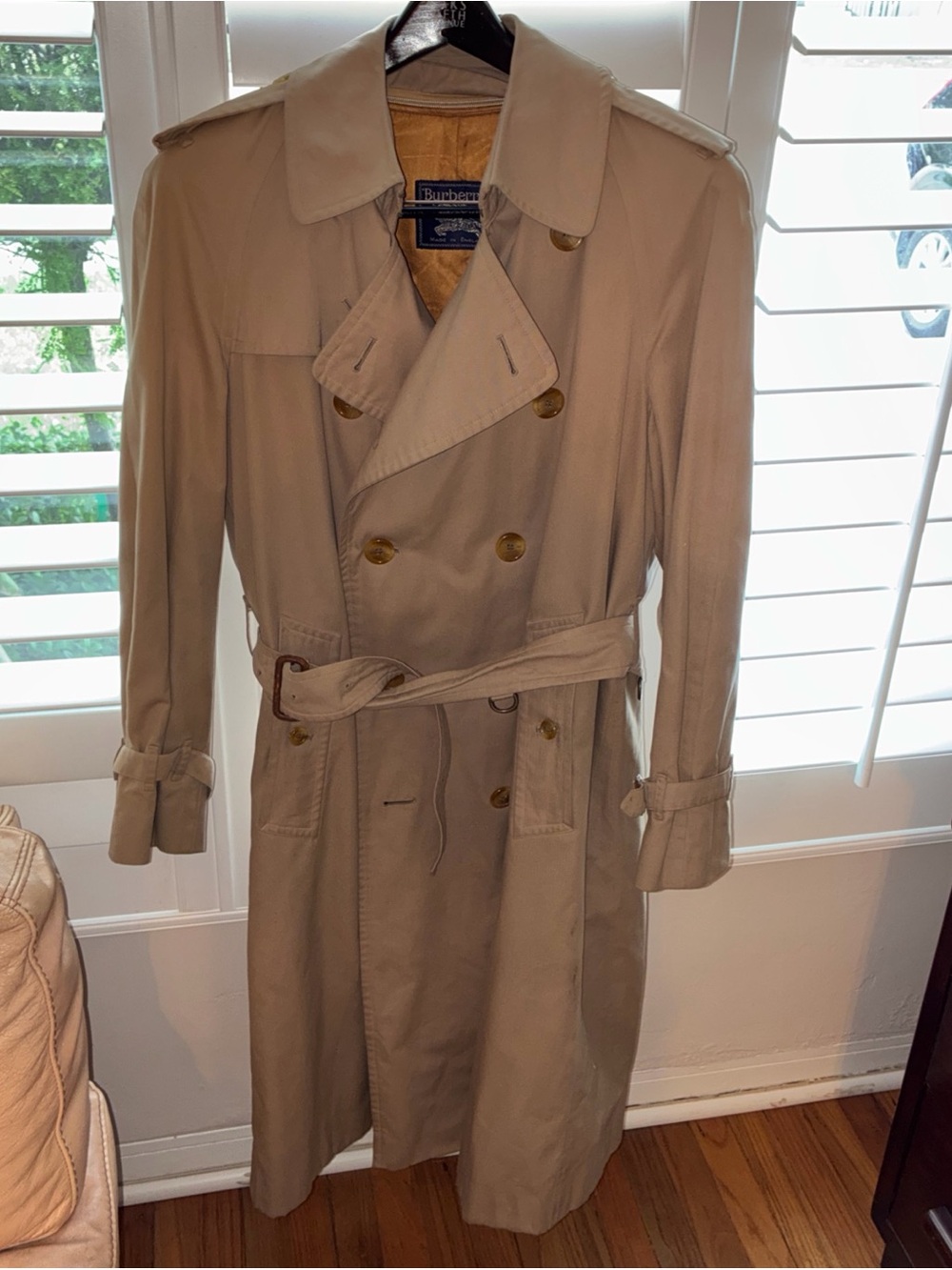Vintage Mens Burberrys Trench Coat Tartan Lined Camel Zip-Lined 1984 38L England